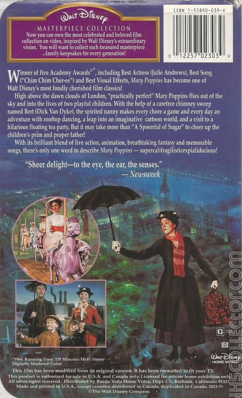Mary Poppins (VHS, 1965, Clamshell) Masterpiece Collection