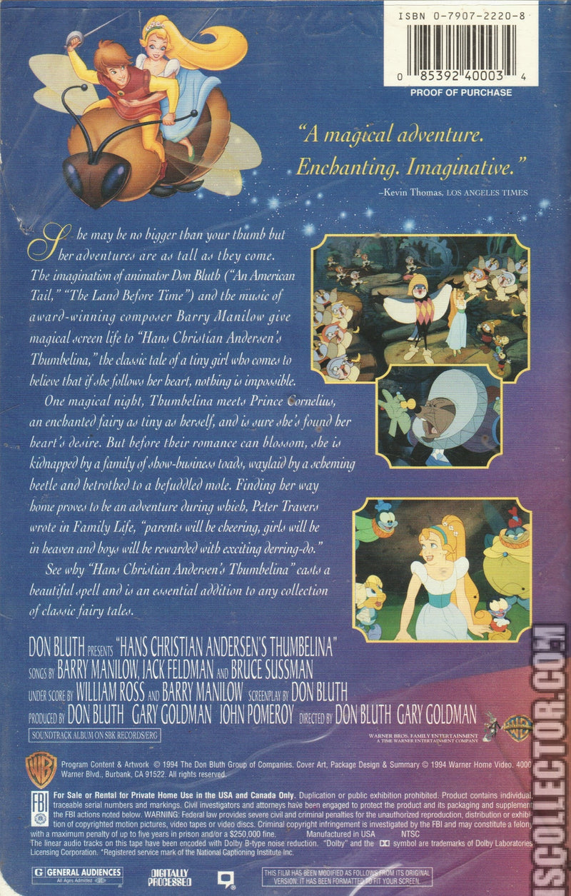 Thumbelina (VHS, 1994, Clamshell)
