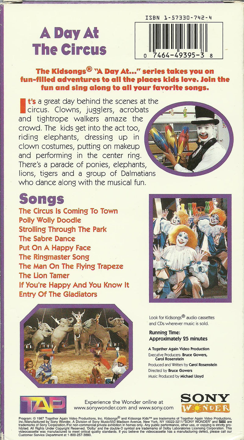 Kidsongs: A Day at the Circus (VHS, 1987)