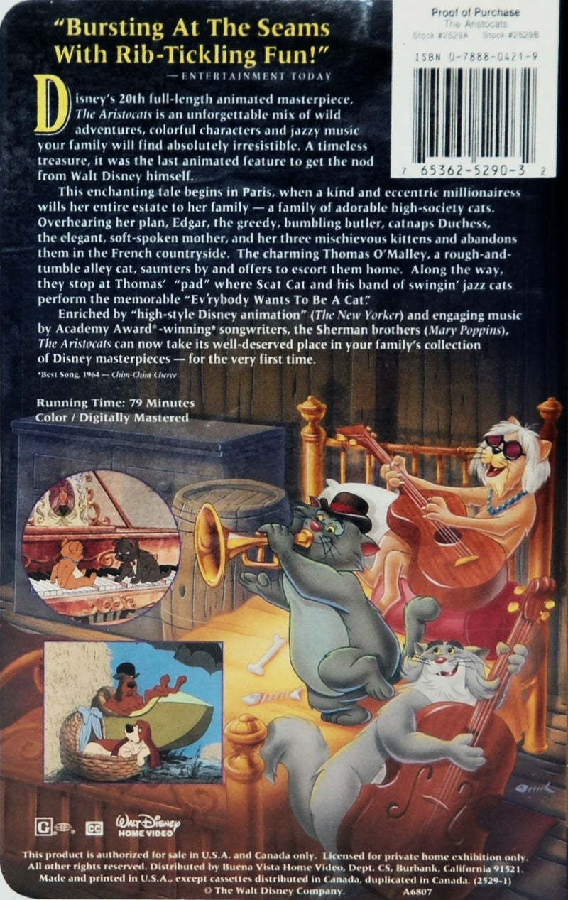 The Aristocats (VHS, 1970, Clamshell) Masterpiece Collection