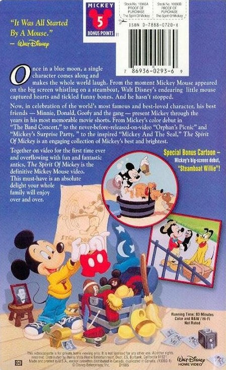 Walt Disney's The Spirit of Mickey (VHS, 1998, Clamshell)