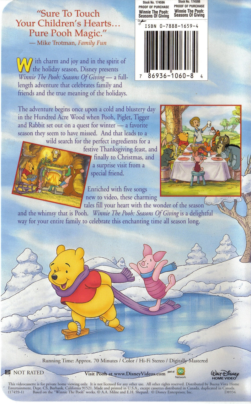 Winne the Pooh: Seasons of Giving (VHS, 1999, Clamshell)