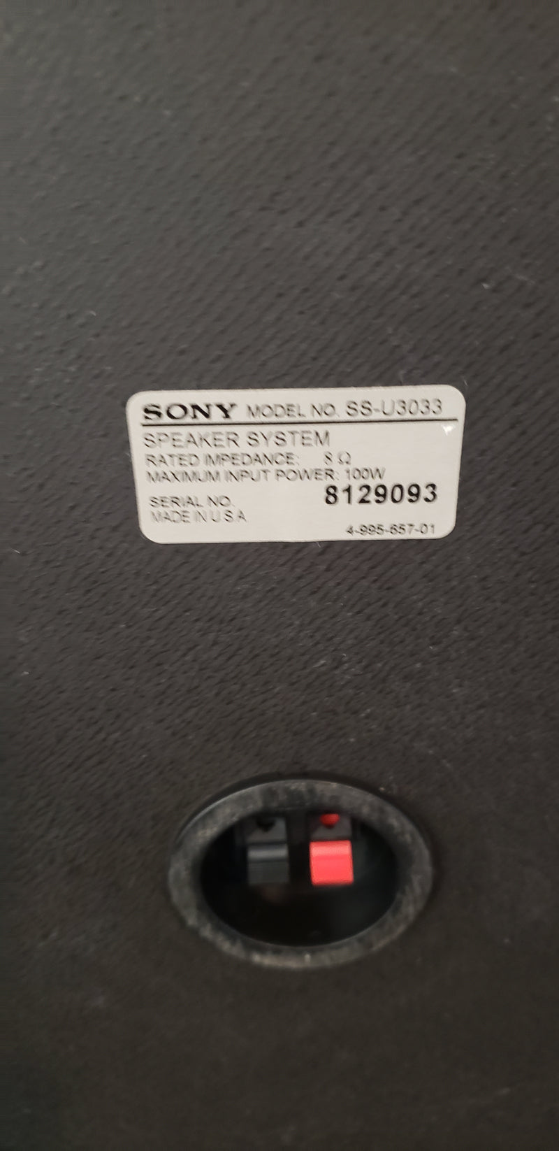 Sony SS-U3033 6.5" Two Way Bookshelf Speaker (Single Speaker)