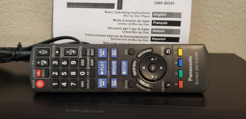 Panasonic DMP-BD45 Blu Ray/DVD Disc Player with Remote Control & Manual
