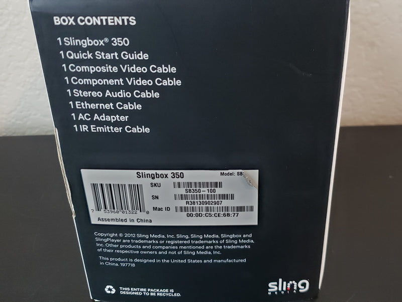 Sling Media Slingbox SB350 Digital HD Media Streamer- ALL cables & ethernet Included