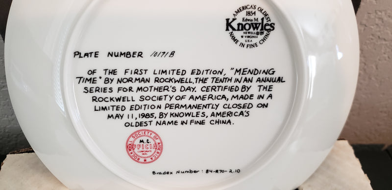 "Mending Time" by Norman Rockwell  - Collectible Plate