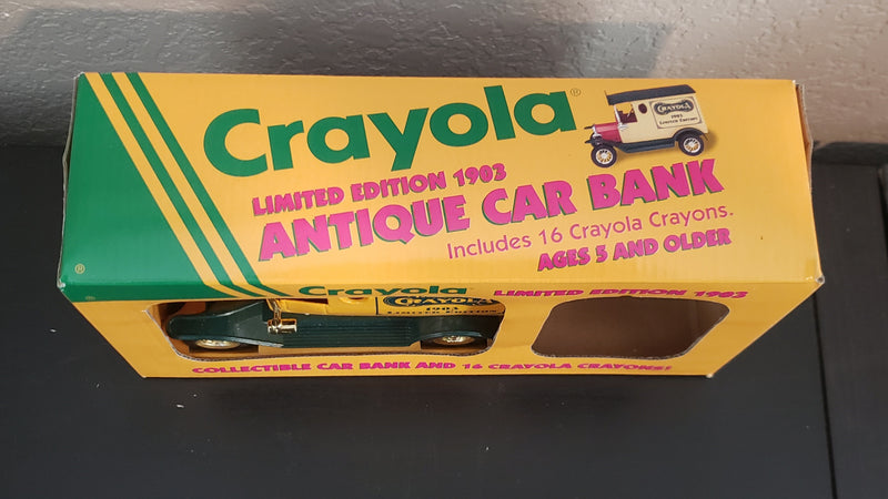 Crayola Limited Edition 1903 Antique Car Bank with 16 Hot Flourescent Crayons.