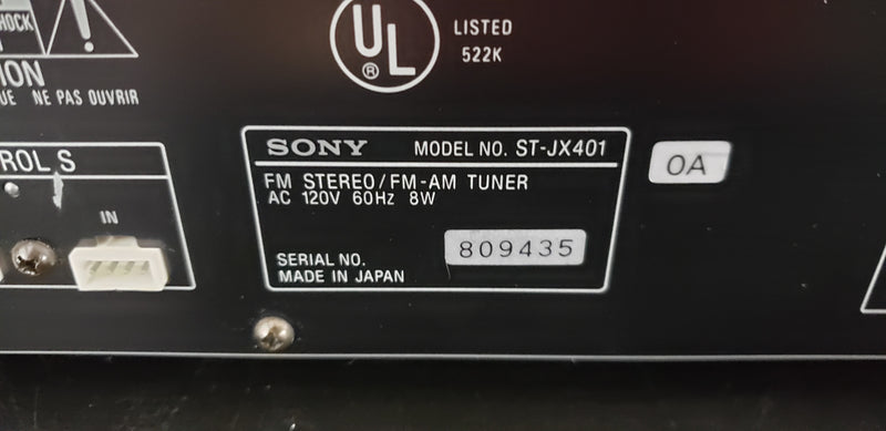 Sony ST-JX401 Digital AM/FM Stereo Tuner / Digital Synthesizer with Antennas & Manual