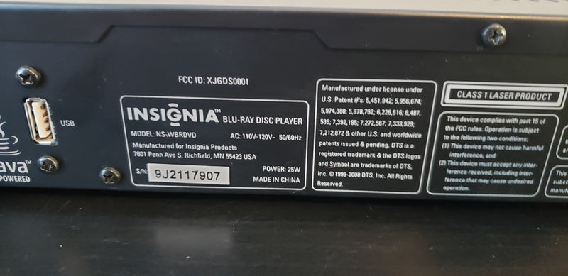 Insignia NS-WBRDVD Blu-Ray Disc HDMI Wi-Fi DVD Player with Remote Control & HDMI Cable