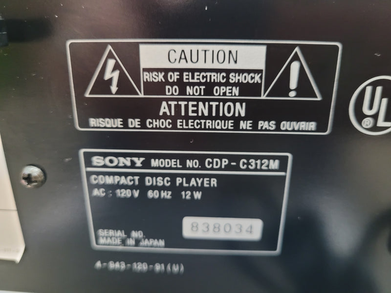 Sony CDP-C312M - 5 Disc CD Changer Player with Remote Control & Manual