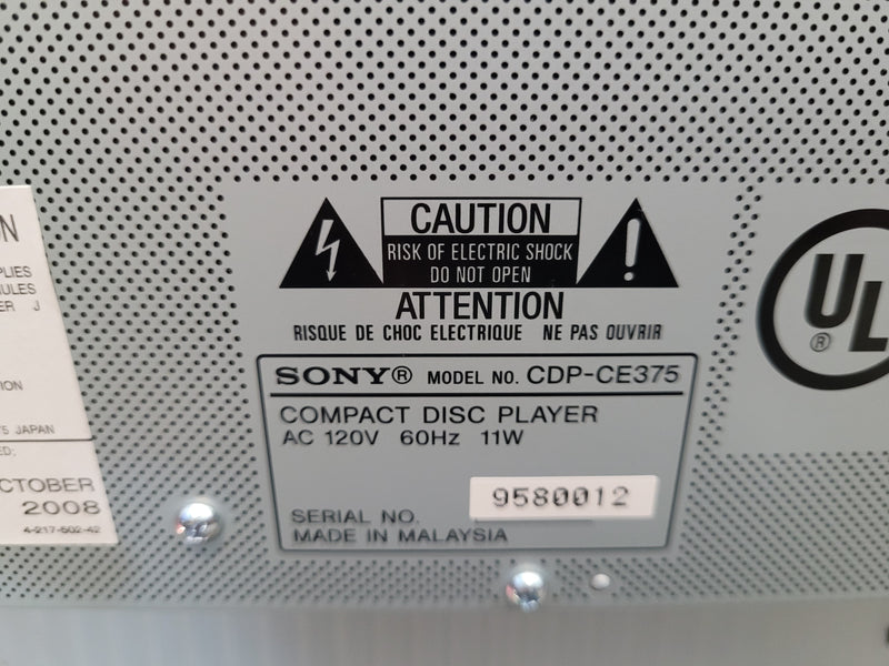 Sony CDP-CE375 5 Disc CD Changer Player with Remote Control & Manual
