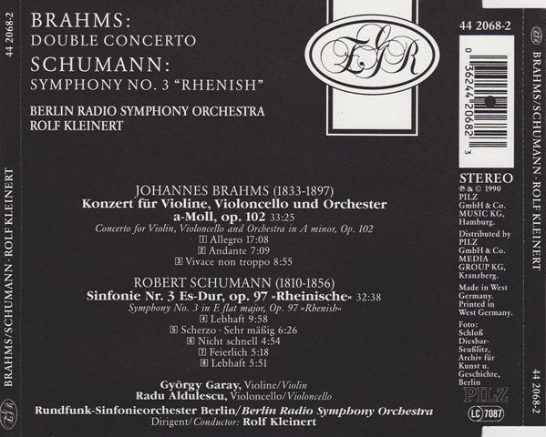 Berlin Radio Symphony Orchestra*, Rolf Kleinert - Brahms* / Schumann* ‎– Concerto For Violin, Cello And Orchestra In A Minor, Op. 102 / Symphony No. 3 In E Flat Major, Op. 97