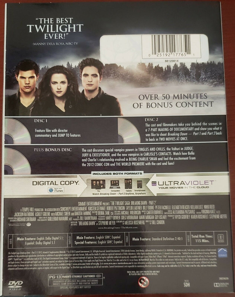 Twilight Saga:Breaking Dawn Part 2 (3-Disc DVD, Digital Copy, Ultraviolet) - Repeats4U